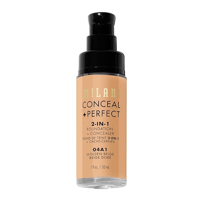 Milani Conceal + Perfect 2-in-1 Foundation + Concealer for a Flawless Complexion, Under Eye Corrector, Cover Redness and Imperfections, Waterproof and Sweatproof - 04A1-Golden Beige