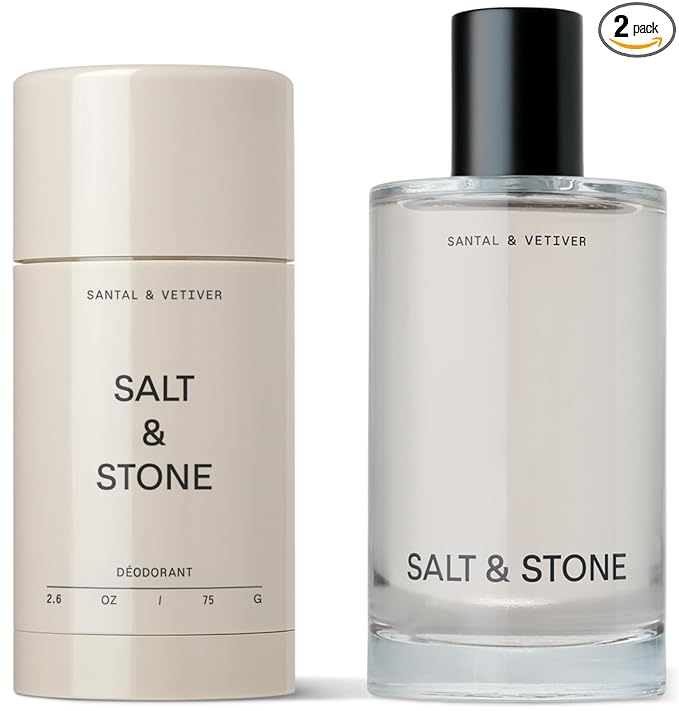 Salt & Stone Signature Scent Duo Set | 48 Hour Aluminum-Free Deodorant & Hydrating Body Mist | Skincare-Infused Deodorant & Body Spray | Santal & Vetiver