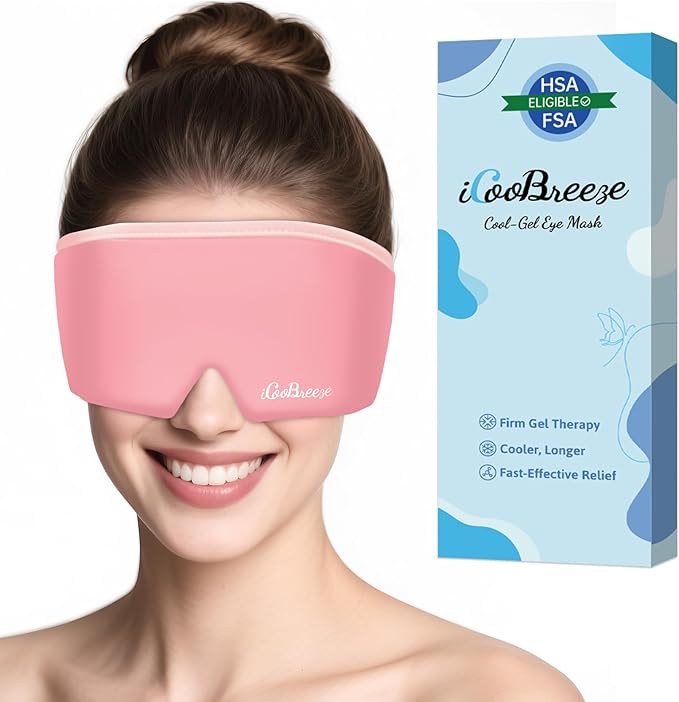 Cooling Eye Mask for Puffy Eyes, FSA Eligible HSA, Headache and Migraine Relief Gel Eye Mask, for Headache, Puffiness, Eye Strain, Reusable Face Ice Pack for Post-Surgery Care, Light Pink