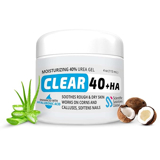 Urea 40% + 1% Hyaluronic Acid (4oz) | Softens Cracked Heels & Dry Skin Urea Cream 40 Percent for Feet Maximum Strength - Infused w/ Tea Tree & Coconut Oil | Callus & Corn Treatment | Made in USA