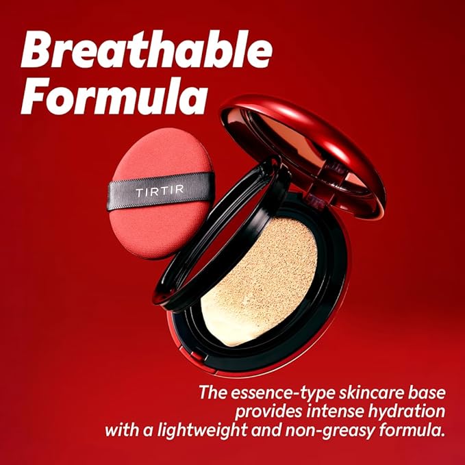 [*Mini Size*] TIRTIR Mask Fit Red Cushion Foundation | Full coverage, Weightless, Skin fit, Satin Glow Finish, Korean Makeup, beauty, Tattoo cover up, Buildable (#22N Shell Beige, 0.15 Fl Oz)