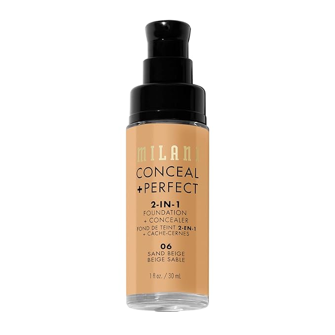 Milani Conceal + Perfect 2-in-1 Foundation + Concealer for a Flawless Complexion, Under Eye Corrector, Cover Redness and Imperfections, Waterproof and Sweatproof - 06-Sand Beige
