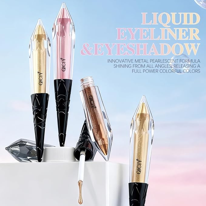 2-in-1 Liquid Glitter Eyeliner & Shimmer Eyeshadow, Waterproof Metallic Eye Makeup with Flexible Brush Tip, Easy to Color, High Pigment Long Lasting Sparkle All-Day (Shiny Silver)