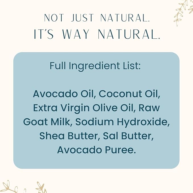 Goat Milk Soap Bar, Avocado - Face, Hands & Body, Premium, Handmade w/Real Milk in USA - Natural Bar for Men & Women - Fragrance-Free Goat Soap, Gently Exfoliating, No Dyes (3oz)