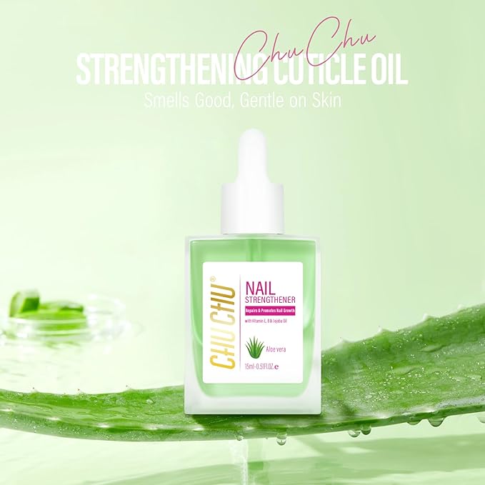 CHUCHU Vegan Cuticle Oil for Nails: Aloe Vera Jojoba Nail Cuticle Oil with Vitamin B & E for Moisturizes Cuticle and Nail's Skin - Prevents Hangnails and Chapped 15ML