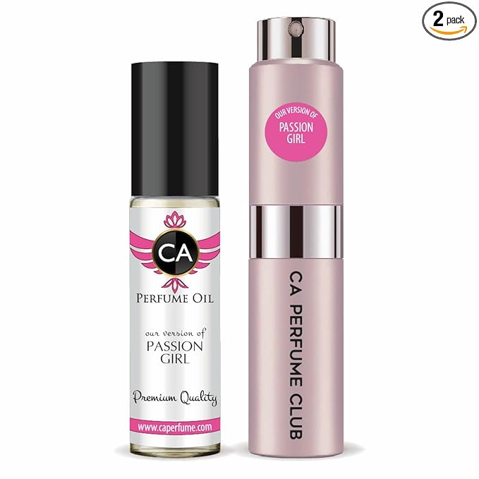 CA Perfume Duo Impression of Passion Girl For Women Perfume Layering Set Long Lasting Travel Size EDP + Body Oil Roll-On Bottle 0.27 Fl Oz+0.33 Fl Oz