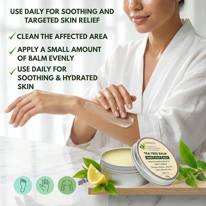 Tea Tree Oil Balm, Itchy Skin Relief for Soothing Rashes, Jock Itch, Athlete’s Foot, Folliculitis, Bug Bites. Natural Formula for Dry Sensitive Skin | Safe for All Ages 1pack