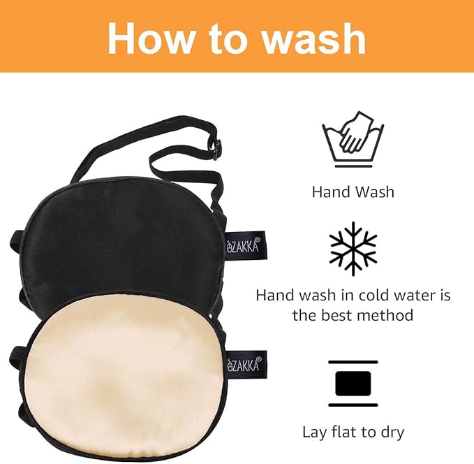 eZAKKA Eye Patches for Adults Kids, 2 Pieces Silk Elastic Eyepatch for Lazy Eye Amblyopia Strabismus (L, Champagne+Black)