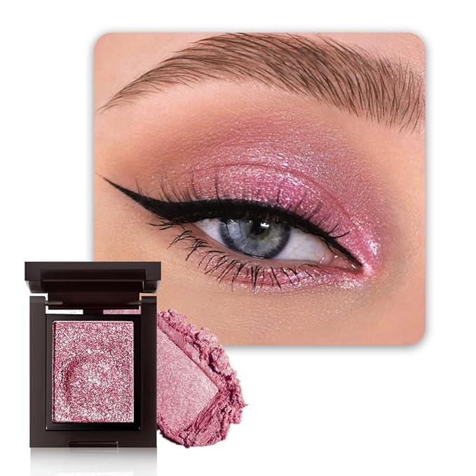 WanTuoluo Sparkly Eyeshadow Palette for Women, Single Monochrome Eye Shadow Makeup, Shiny Pressed Cream Powder, Blendable Natural sombras para ojos, Holographic,Vegan,Travel (04-Glitter-Rose Pink)