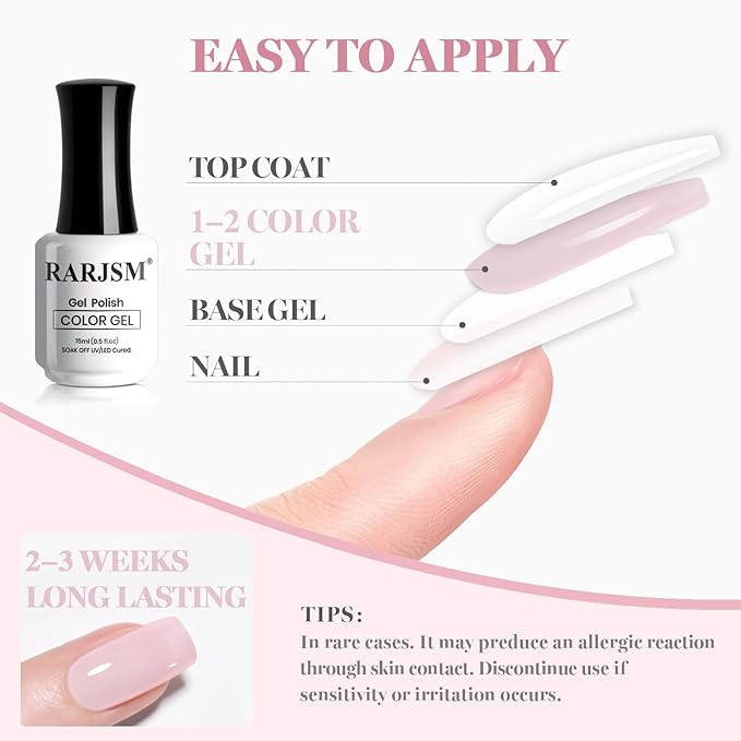 RARJSM Nude Soft Milky Pink Gel Nail Polish Neutral Skin Tone Sheer Jelly Pink Gelpolish 1PC 15ml Single Bottle Creamy Transparent Natural Nudegel Polish Soak off Cured for Home Salon French Manicure