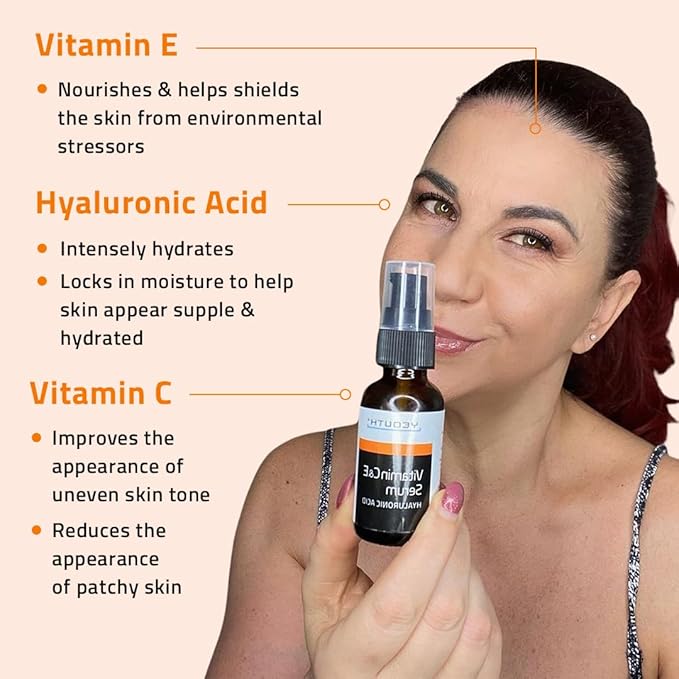 YEOUTH Vitamin C Serum for Face with Hyaluronic Acid, Hydrating Face Serum for Women, Facial Serums Targets Appearance of Dull Spots 1oz
