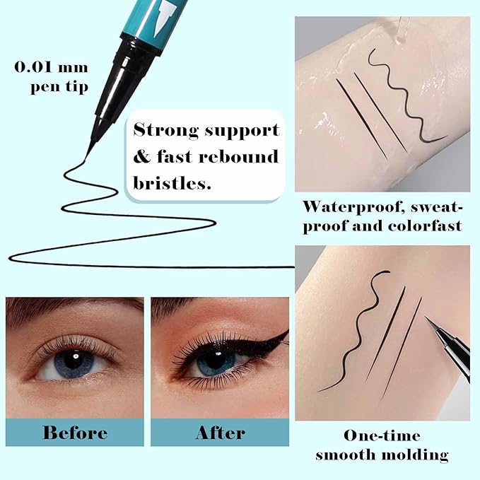 Double-Headed Liquid Sparkling Eyeshadow Eyeliner Pen for Women, Ultra - Fine Tip Glitter Shimmer Liner Shadow for Eye Makeup, High-Pigment Highlighter Brightener Stick,Waterproof Quick - Drying (6#)