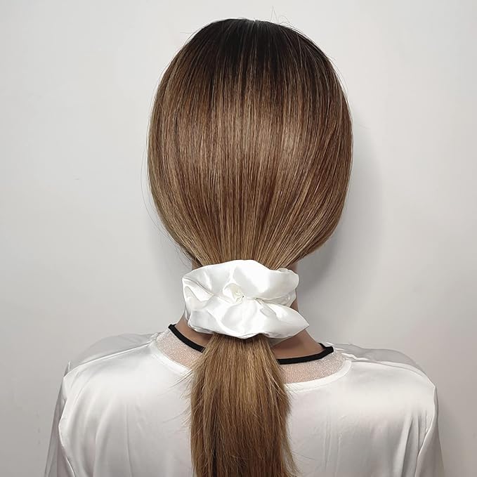 12 Pcs Satin Silk Scrunchies, Soft Hair Ties, Fashion Hair Bands, Hair Bows & Ponytail Holders, Women and Girls Accessories (4.3 Inch, White)