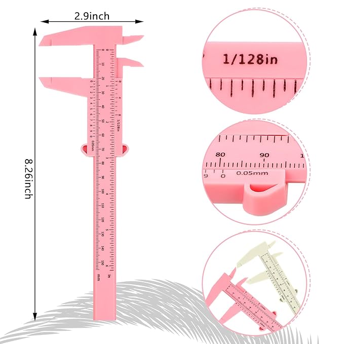 Frienda 5 Pieces Eyebrow Measuring Ruler Brow Mapping Tool Mini Vernier Caliper Double Scale Plastic Sliding Gauge Ruler for Micro Blading Eyebrow Tattoo Brow Artists(Classic Colors)