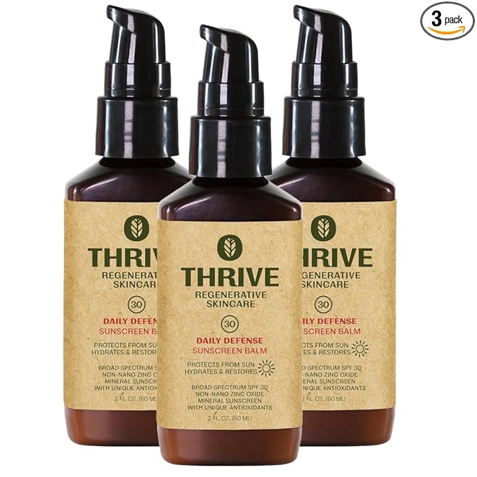 Thrive Natural Care Moisturizing Mineral Face Sunscreen SPF 30, 2 Ounces, Lightweight Moisturizer Broad-Spectrum Natural Face Sunblock with Clear Zinc Oxide & Antioxidants, Vegan Non Greasy, Pack of 3
