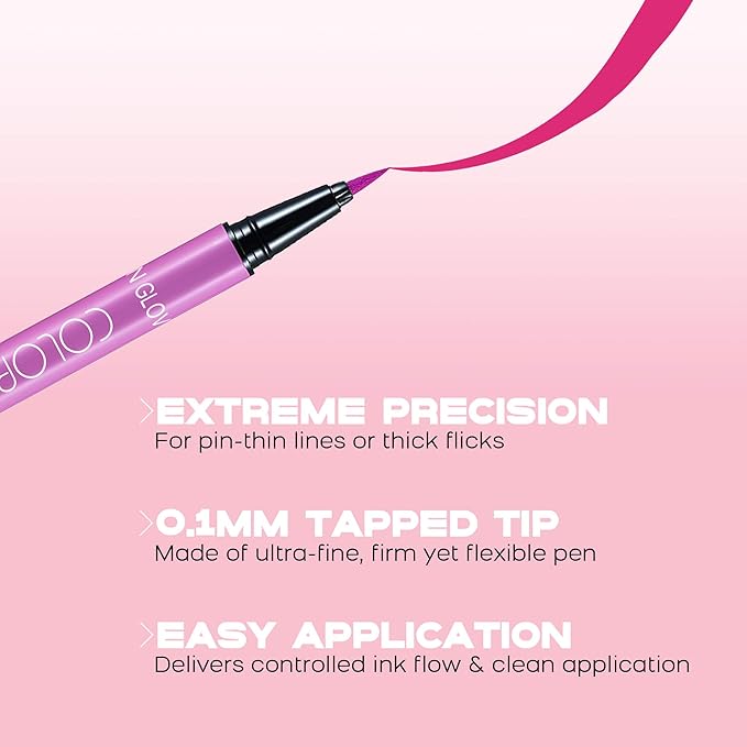 Neon Fuchsia Waterproof Eyeliner Pen, 8 Colorful Shades, Smudge-proof, Matte Finish, Long-wearing