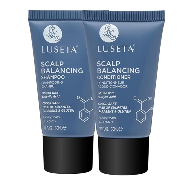 Luseta Scalp-Balancing Travel Size Shampoo and Conditioner Set for Women, Salicylic Acid Travel Shampoo and Conditioner, Anti-Dandruff Shampoo for Men, Clarifying, pH-Balanced, 2 x 1.01 Fl Oz