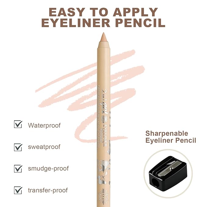 Silver Shimmer Eyeliner Pencil,Smudge-proof Waterproof Long Lasting Eye Liner, High-Pigmented Smooth Creamy Formula for Mature Women, Eyes Makeup Pen Includes Sharpener-#5Silver Shimmer