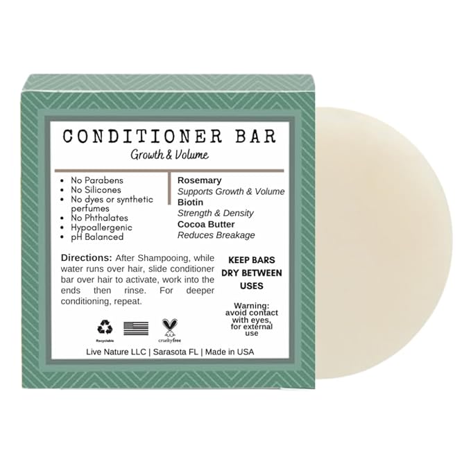 Rosemary Conditioner Bar | Growth & Volume for Thinning Hair | Silicone Free | Solid Conditioner for Women | Travel Essentials | Clean Ingredients | Made in USA