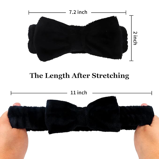 Casoty 10 Pcs Black Face Wash Headbands, Spa Gifts for Women Girls, Soft Coral Fleece Skincare Headband, Bow Hair Bands, Beauty Headbands for Face Washing Shower Skin Care Yoga