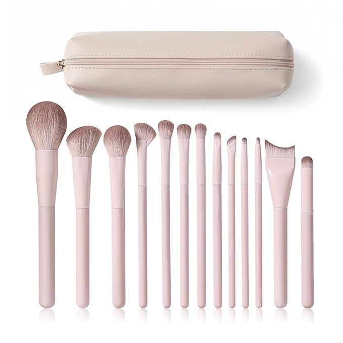 Kingtree Travel Makeup Brush Set, 13PCS Professional Makeup Brushes with Pouch, Portable Travel Makeup Brushes for Girls, Easy-taken Full Face Cosmetic Brushes for Beginners