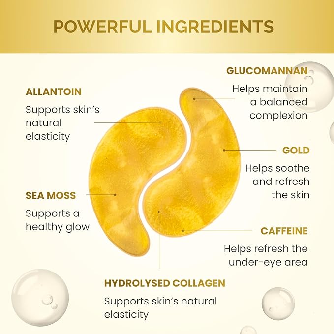 PLANTIFIQUE 24K Gold Eye Patches for Puffy Eyes | 30 Pairs | Gifts | Under Eye Masks for Dark Circles | Puffiness Eye Gels | Eye Mask Skincare