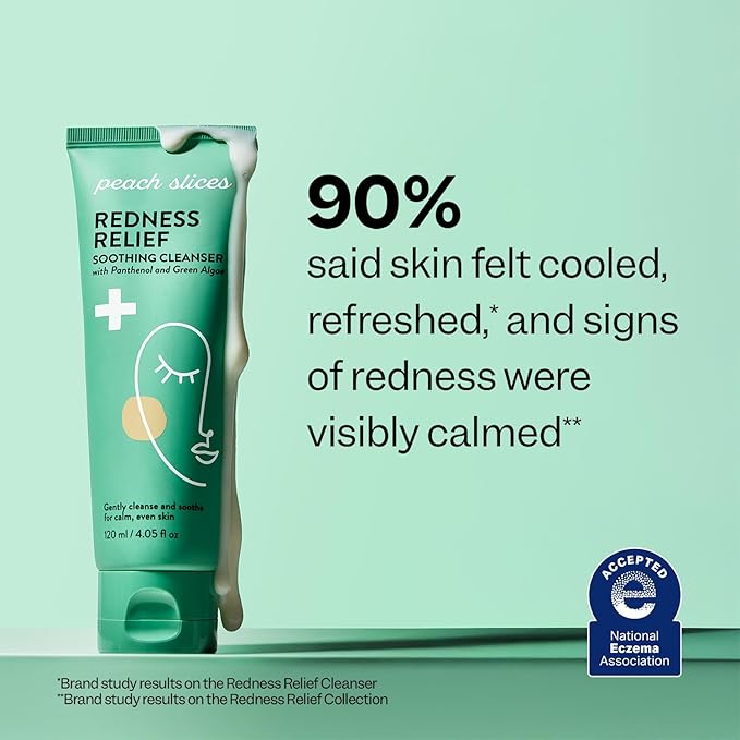 Peach Slices - Redness Relief Soothing Cleanser (4.05 oz) - Gently Cleanse and Soothe - Calm, Even Skin - Panthenol, Green Algae, & Rhodomyrtus - Vegan, Cruelty Free, Korean Skin Care & Beauty