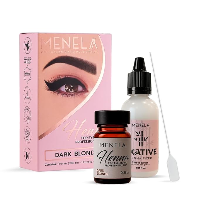 MENELA Eyebrow Henna Tint Kit - Dark Blonde - Up to 60 Applications, DIY & For Professional Use, 2.5g Henna + 15ml Fixer, Bamboo Extract, Easy At-Home Brows, Ammonia-Free, Vegan