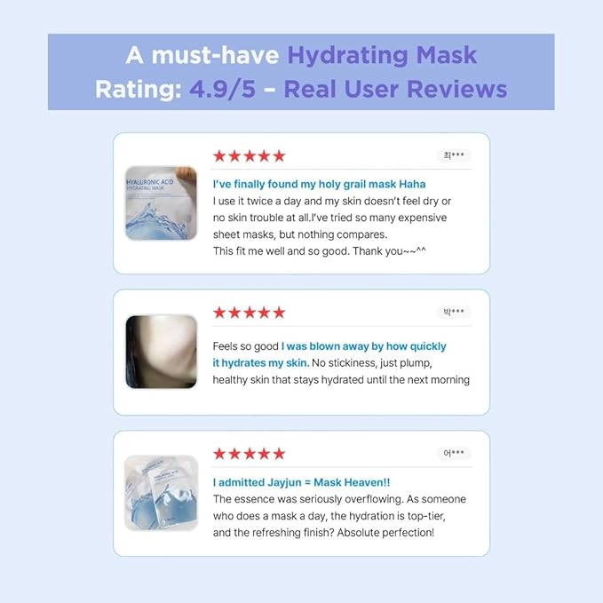 JAYJUN Hyaluronic Acid Hydrating Mask (10 Sheets) - 8-Layer Moisture Technology for Deep Hydration & Revitalization