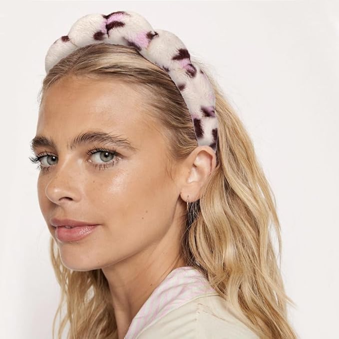 Tetizo Spa Headbands for Washing Face Wristband Set Sponge Makeup Skincare Headband Wrist Towels Bubble Soft Terry Towel Cloth Hairband for Women Puffy Headwear Non Slip Thick Thin Hair Headwear