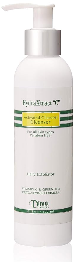 Dinur Cosmetics HydraXtract C Activated Charcoal Cleanser Daily Exfoliator for Deep Cleansing Removes Dirt & Makeup Rich in Vitamin C for All Skin Types 6 fl. oz. 177 ml.