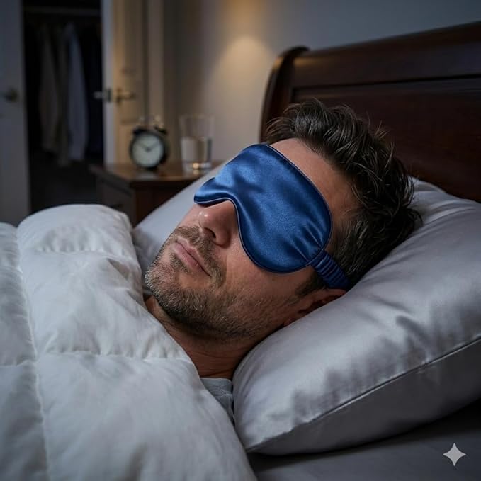 [3 Pack] QSYW Sleep Masks, Satin Eye Mask for Sleeping - Silky Eye Masks Bulk with Storage Bag & Elastic Strap, Dark Blue