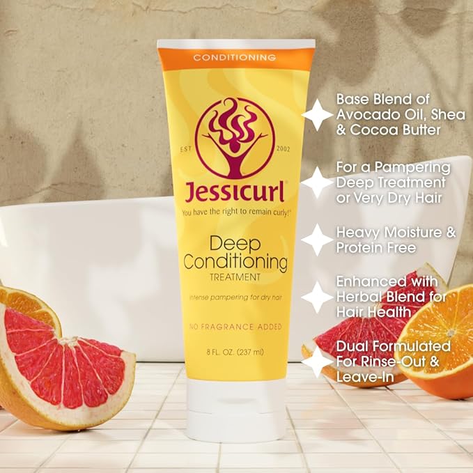 Jessicurl, Deep Conditioning Treatment, No Fragrance Added, 2 Fl oz. Deep Conditioner for Dry Damaged Hair, great Anti Frizz Hair Mask and Leave in Conditioner for Curly Hair