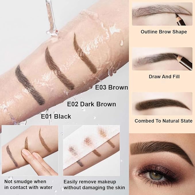 6Pcs Dark Brown Eyebrow Pencils for Women, Wooden Hard-Core Eyebrow and Eyeliner Pencil, Long Lasting Waterproof and Sweat-Proof, Beginner Makeup Brow Pencil With Pencil Sharpener (Dark Brown, 6Pcs)