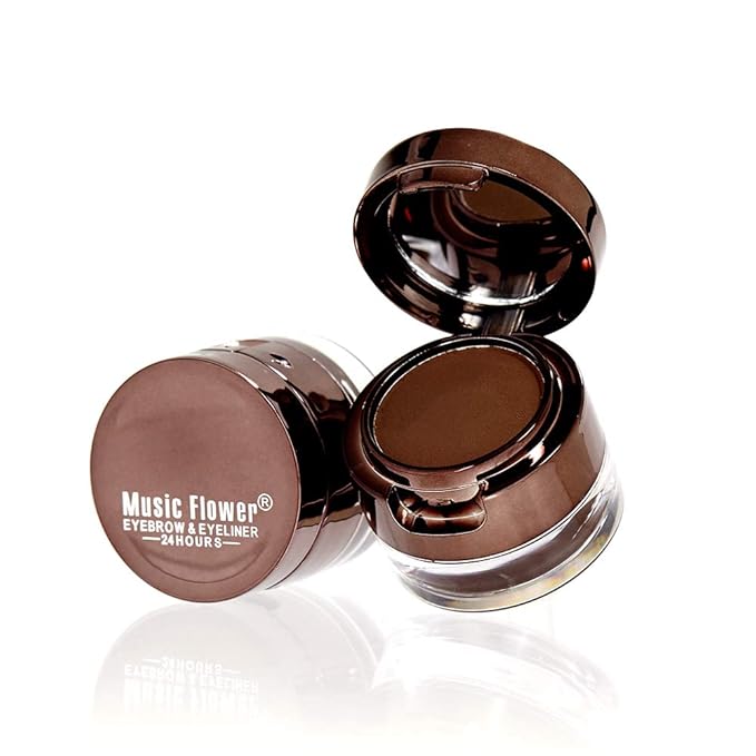Music Flower Gel Eyeliner Eyebrow Powder, Black and Brown Waterproof Smudgeproof Long Lasting Makeup Eyeliner Gel with Brush Mirror, 0.49 Ounce, Pack of 2