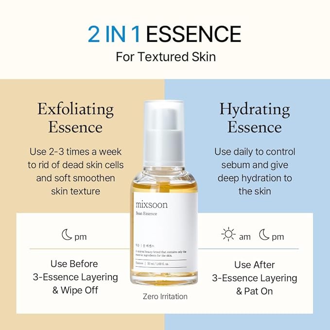 mixsoon Bean Essence Exfoliating, AHA Moisturizer for Hydrating, Fermented Bean Extract, Gentle Formula for Smooth Skin 50ml / 1.69 fl.oz. Korean Glass Skin Care