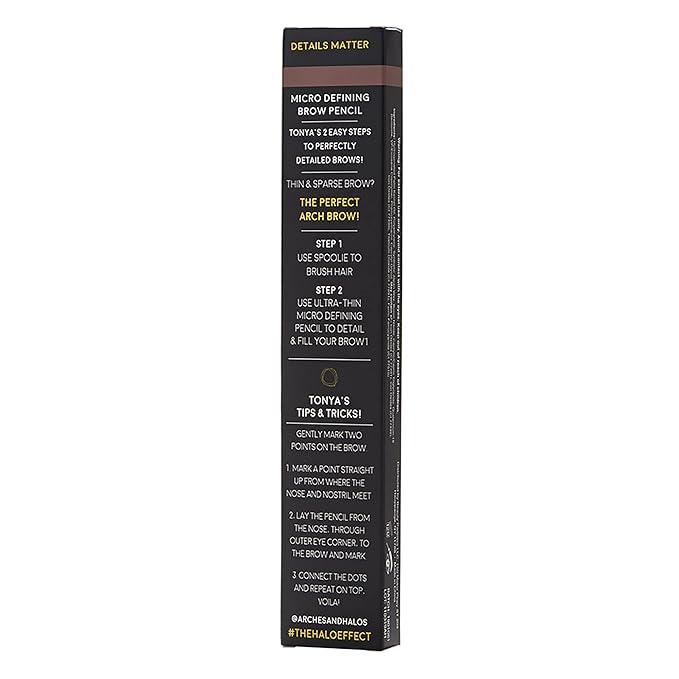 Arches & Halos Micro Defining Brow Pencil - Get Fuller and More Defined Brows - Long-Lasting, Smudge Proof, Rich Color - Dual Ended Pencil with Brush - Vegan and Cruelty Free - Warm Brown, 0.08 g