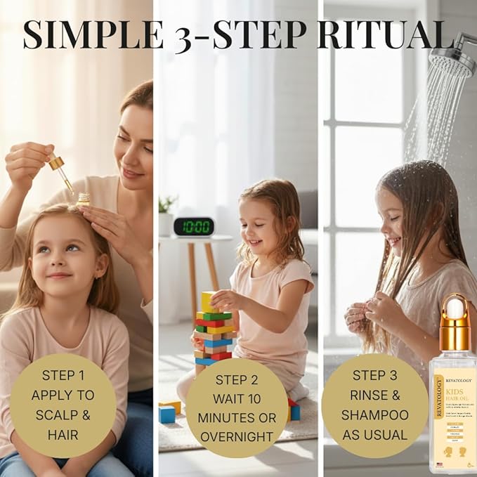 REVATOLOGY Kids & Baby Hair Growth Product High Potency Scalp & Hair Oil (Made in USA) 26 Cold-Pressed Botanicals for all Ages and Hair types Thin, Curly, Waivy for Hair Growth, Dry/Itchy Scalp