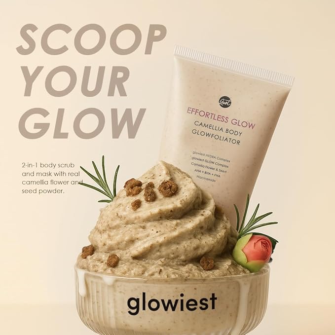 EFFORTLESS GLOW CAMELLIA BODY GLOWFOLIATOR - Natural Body Scrub for Soft & Luminous Skin - Camellia Seed and Flower & AHA, BHA, PHA