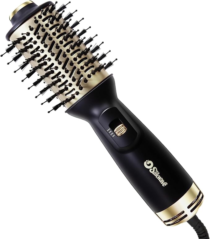 Hair Dryer Brush Blow Dryer Brush 4 in 1, 2 Inch Hot Air Brush for Hair Drying & Styling | Ionic Oval Barrel for Smooth, Frizz-Free Volume Blowout, Dual Voltage Travel Hair Dryer Brush (Black)