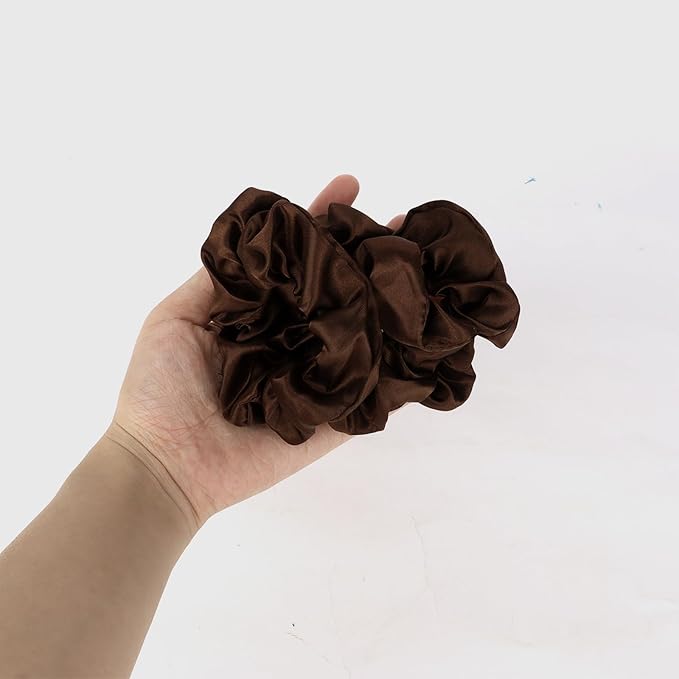 Silk Satin Scrunchies for Women Girls 12 PCS Brown Hair Scrunchies Silk Satin Hair Ties for Thick Hair Bulk Hair Ties Hair Accessories