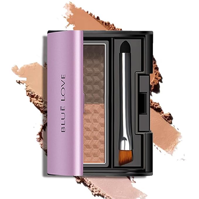 BLUE LOVE 2 Color Eye Brow Powder Palette for Eyebrows Includes Applicator Brush, Waterproof Natural Eyebrow Dye Easy Removal Eyebrow Shadow Makeup Kit (Light Brown & Dark Brown)