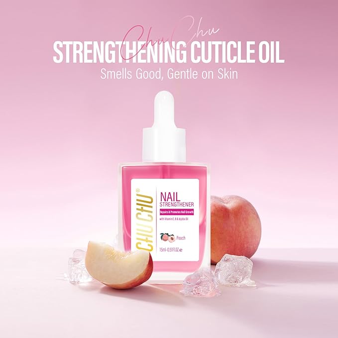 CHUCHU Vegan Cuticle Oil for Nails: Peach Jojoba Nail Cuticle Oil with Vitamin B & E for Moisturizes Cuticle and Nail's Skin - Prevents Hangnails and Chapped 15ML