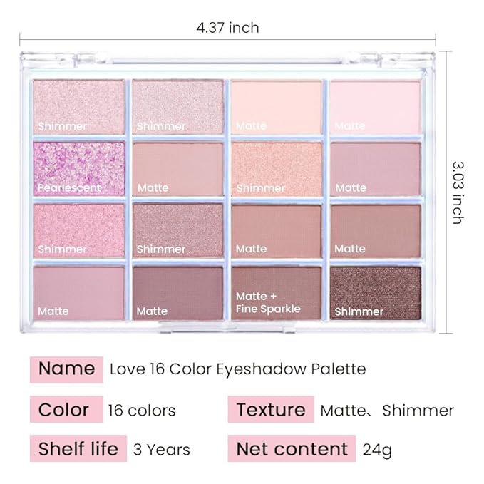 CAKAILA 16Colors Light Purple Pink Brown Nude Basics Matte Eyeshadow Palette,Eye Shadow Travel Makeup Palette all in one Long Lasting Waterproof,Great for Travel Gift Kit