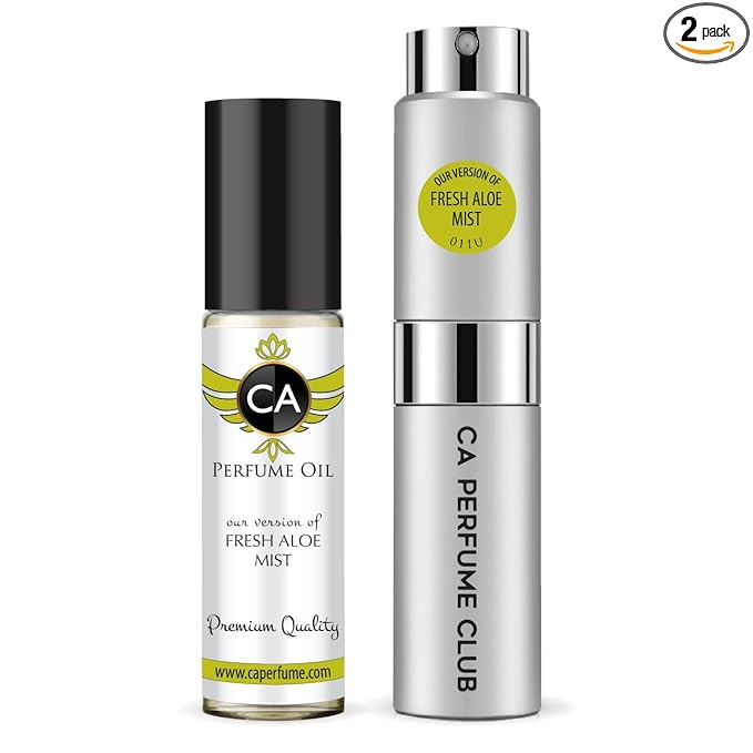CA Perfume Duo Impression of Fresh Aloe Mist For Women And Men Perfume Layering Set Long Lasting Travel Size EDP + Body Oil Roll-On Bottle 0.27 Fl Oz+0.33 Fl Oz