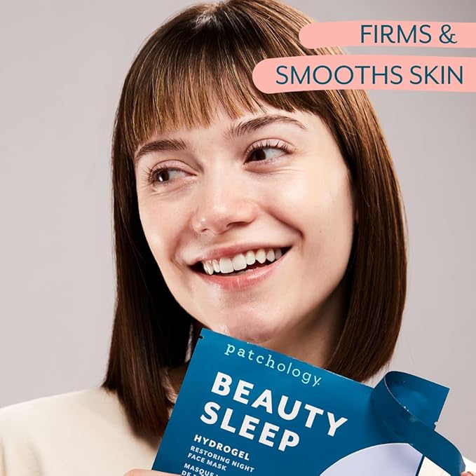 Patchology Hydrogel Face Mask with Retinol and Peptides Beauty Sleep - Gel Face Mask for women and men to reduce fine lines, and hydrate skin. 1 count.