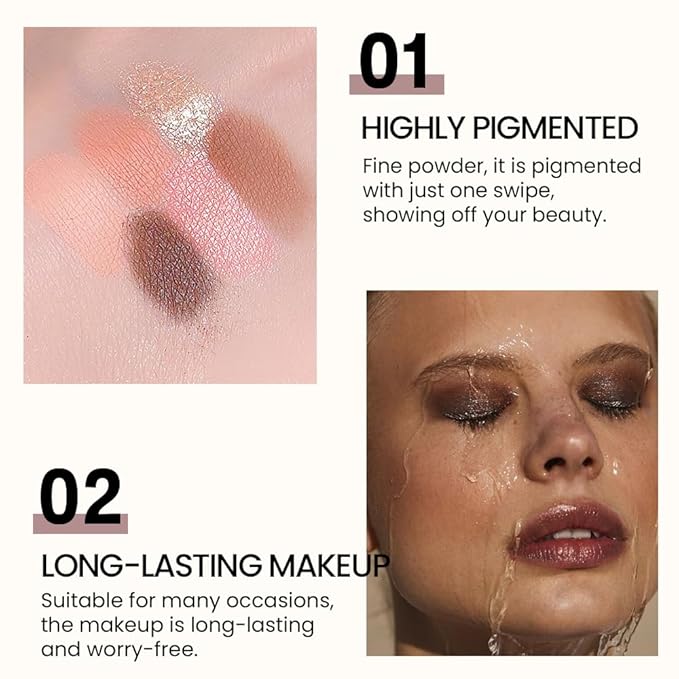 WanTuoluo 6-Color Nude Champange Brown Matte & Shimmer Eyeshadow Palette with Mirror – Highly Pigmented, Long-Lasting Eye Makeup for Artists & Creative Looks (02#)