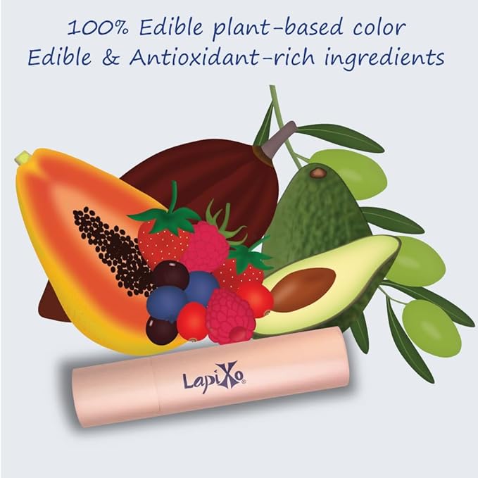 LAPIXO 100% Plant-based Color Lip Tint, Unique Formula, Natural + Moisturizing | 2-in-1 | All Food Ingredients, Non-Toxic, Antioxidant-rich, Natural Matte Sheer, Buildable, 4.4g/0.15oz (Berry color)