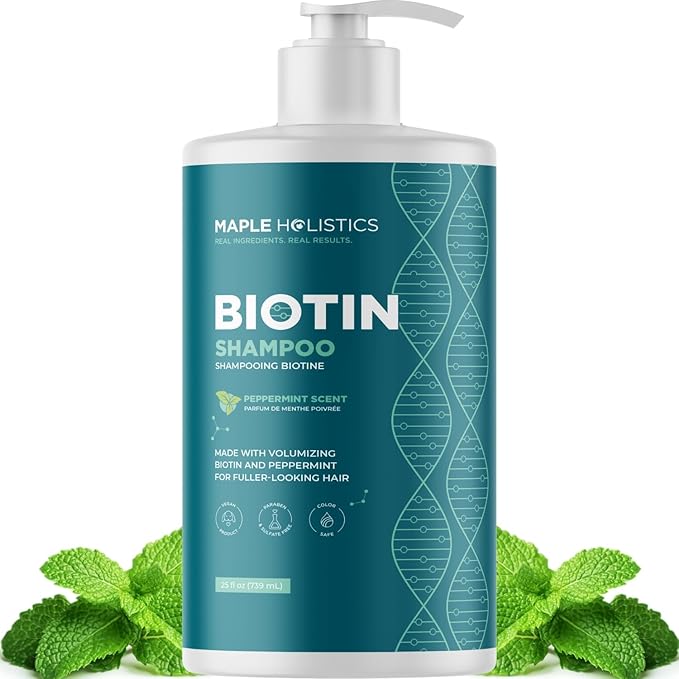 Volumizing Biotin Shampoo for Thinning Hair - Invigorating Peppermint Shampoo for Fine Hair with Argan Coconut and Olive Oils - Vegan & Color Safe - Paraben Silicone & Sulfate Free (25 Fl Oz)
