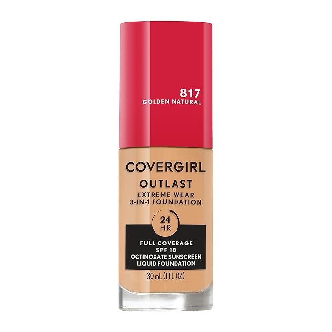 Covergirl Outlast Extreme Wear 3-in-1 Full Coverage Liquid Foundation, SPF 18 Sunscreen, Golden Natural, 1 Fl. Oz.